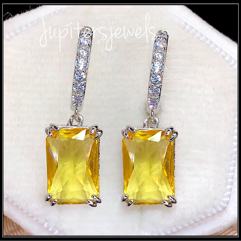 NEW 925 SILVER SQUARE PRINCESS CANARY CITRINE SAPPHIRE YELLOW AMETHYST EARRINGS
